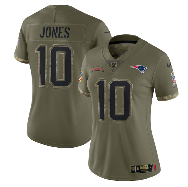 Women's New England Patriots #10 Mac Jones Olive 2022 Salute To Service Limited Stitched Jersey(Run Small)